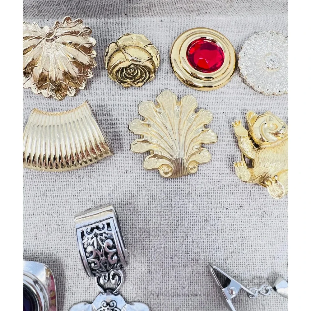 Vintage Gold & Silver Tone Scarf Slide Clip Panda Flamingo Sweater Lot of 23